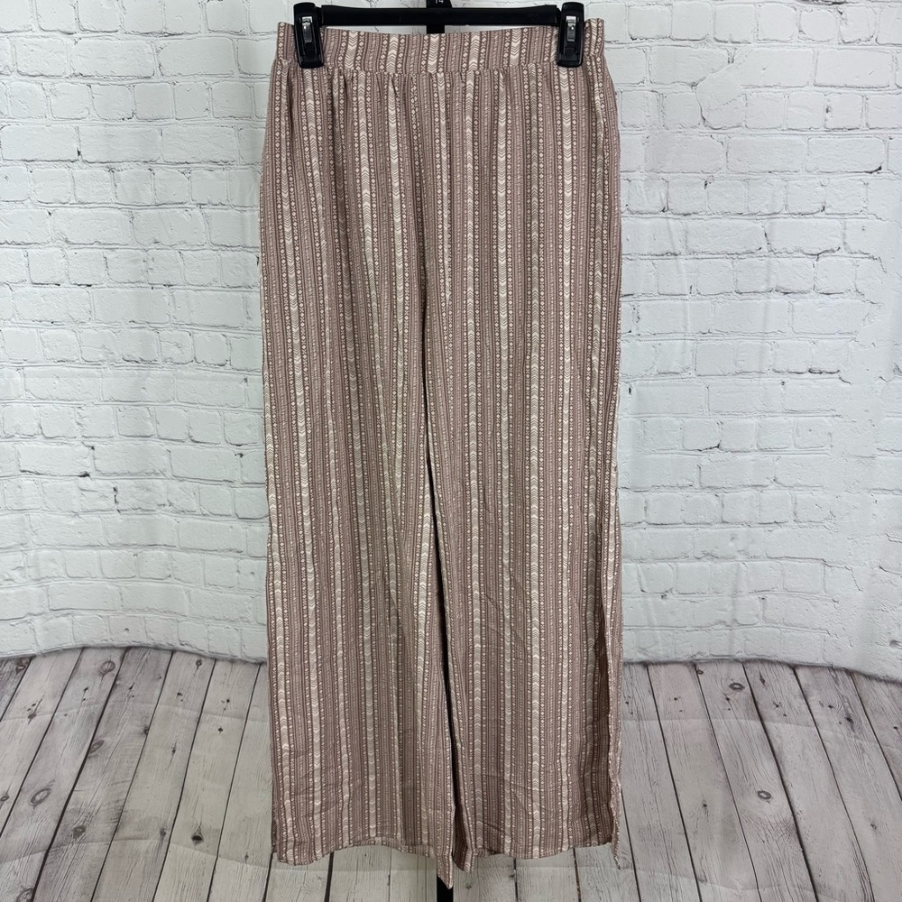 Sadie & Sage Tan and Cream Wide Leg Slip On Pants Size Small